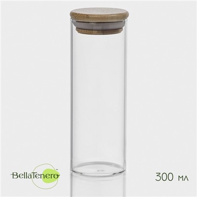 Банка для хранения BellaTenero «Эко», 300 мл, 5.5×15.5 см, с бамбуковой крышкой, стекло, прозрачная