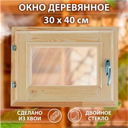Окно в баню, деревянное, 40×30 см, хвоя, двойное стекло, «Добропаровъ»