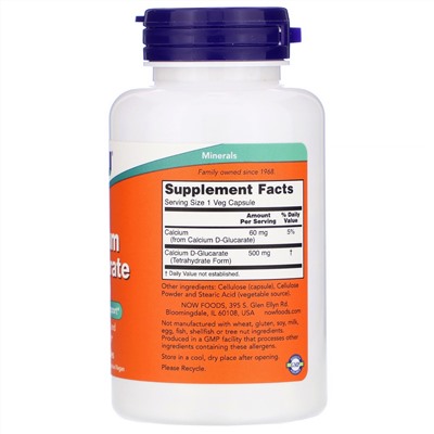 Now Foods, D-глюкарат кальция, 500 мг, 90 растительных капсул