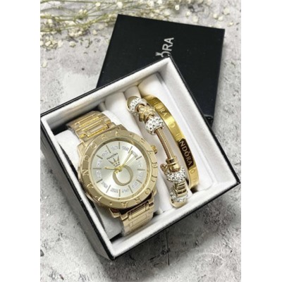 Подарочный набор для женщин часы, 2 браслета + коробка #22852958