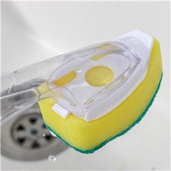 Губка для посуды Доляна, с ручкой дозатором, поролон, абразивное покрытие, 24×5.5×8 см