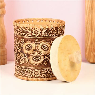 Туес «Лето», шитый, 10×10×14.5 см, береста