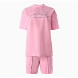 Костюм женский (футболка, шорты) MINAKU: SPORTY & STYLISH, светло-розовый, размер 44