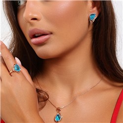 Комплект ювелирной бижутерии коллекция "Дубай серьги, кулон и кольцо 19 р, покрытие позолота, вставка: фианит, цвет: голубой, арт.314.888-19