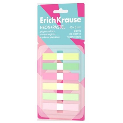 Закладки с клеевым краем 48х8 мм 6цвх20шт Neon+Pastel пластиковые 63666 ErichKrause