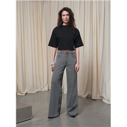 Актуальная коллекция CONTE CON-837 Джинсы wide leg серого цвета с декоративными патами