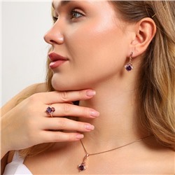 Комплект ювелирной бижутерии Дубайское золото, покрытие: позолота, серьги, кулон и кольцо 20 р, вставка: фианиты, цвет: фиолетовый и прозрачный, арт.314.780-20