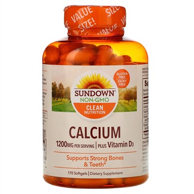 Sundown Naturals, Кальций с витамином D3, 1200 мг, 170 мягких таблеток