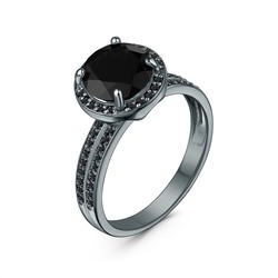 Кольцо из серебра с нат.чёрной шпинелью родированное 925 пробы К-3731рчс416