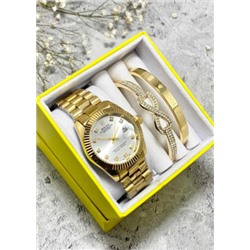Подарочный набор для женщин часы, 2 браслета + коробка #22853243