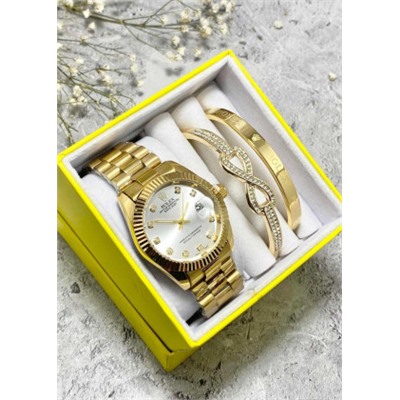 Подарочный набор для женщин часы, 2 браслета + коробка #22853243