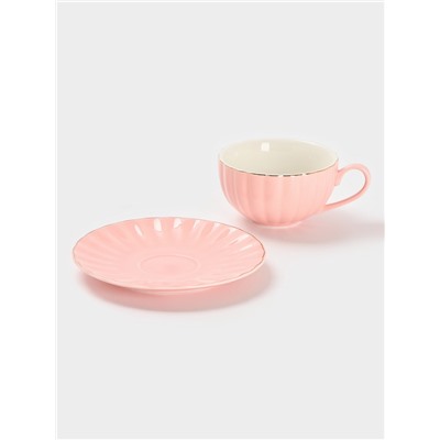 Сервиз чайный Доляна «Вивьен», 12 предметов: 6 чашек 200 мл, 6 блюдец d=15 см, фарфор, розовый