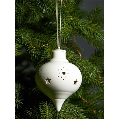 Ёлочный шар с подсветкой «Снежный», 10.7×8.5×8.5 см, 1 LED, керамика, от батареек LR44×3, керамика, свечение тёплое белое