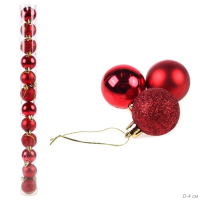Елочные шары 12 штук 4 см / HX-12/1  /уп 192/ красный