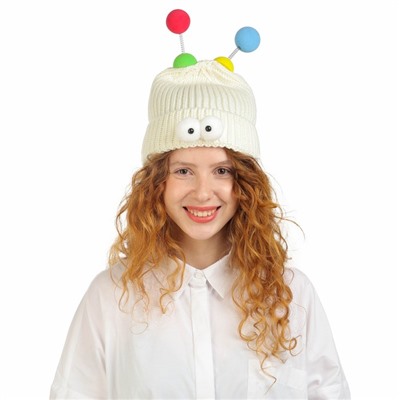 Карнавальная шапка «Глазастик» с рожками р-р 56-58, белая