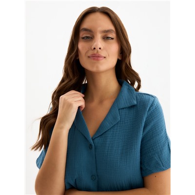 Пижама женская (рубашка, шорты) KAFTAN Basic, размер 40-42, синяя