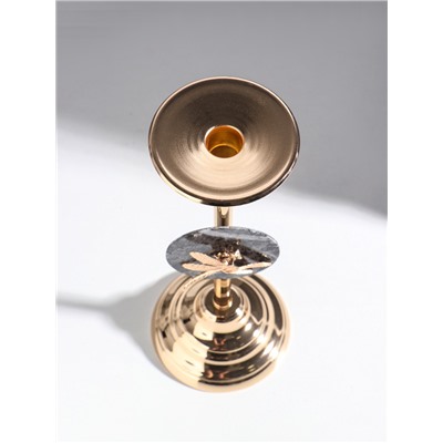 Металлический подсвечник на 1 свечу «Стрекоза», золото, d=2.2 см, 11.5×11.5×29 см