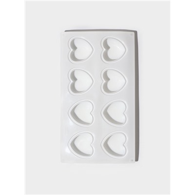 Форма для муссовых десертов и выпечки KONFINETTA «Сердца», 30×17.5×3 см, 8 ячеек (6.2×6 см), силикон, белая