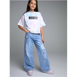 Брюки текстильные джинсовые для девочек