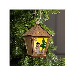 Ёлочная игрушка «Фонарь со снеговиком», 11×8×8 см, от батареек, свечение тёплое белое