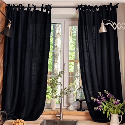 Шторы для кухни с завязками «Этель» Linen collection, 145×180 см - 2 шт., 100% лён, 170 г/м²
