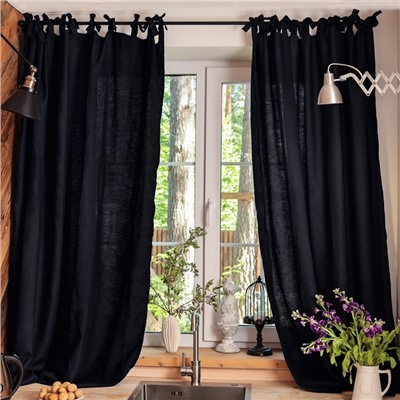 Шторы для кухни с завязками «Этель» Linen collection, 145×180 см - 2 шт., 100% лён, 170 г/м²