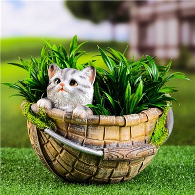 Фигурное кашпо из гипса «Котёнок в корзинке», 23×21×18 см