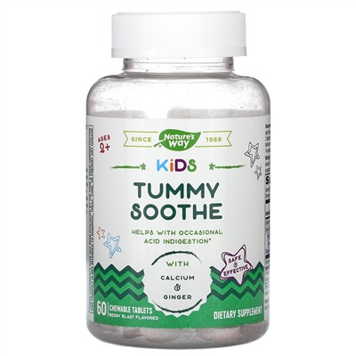 Nature's Way, Kids, Tummy Soothe, добавка для пищеварения для детей от 2 лет, со вкусом ягод, 60 жевательных таблеток