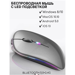 Отличная мышка с Двумя типами подключения Bluetooth + беспроводная с USB,2, подсветка, шикарный глянцевый серый