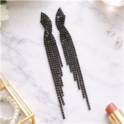 Серьги длинные висячие со стразами "Вечерние", цвет: черный, арт.012.019