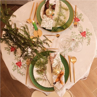 УЦЕНКА Скатерть Этель "Новогоднее чудо" d=150см +/-3см с ВГМО, 100%хл, саржа 190гр/м2