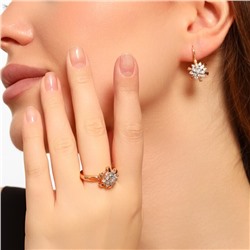 Комплект ювелирной бижутерии коллекция "Дубай" серьги и кольцо 17 р, вставка: фианиты, цвет: прозрачный, арт.216.251-17