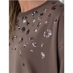 Футболка оверсайз с принтом пайетками из премиального хлопка с эластаном