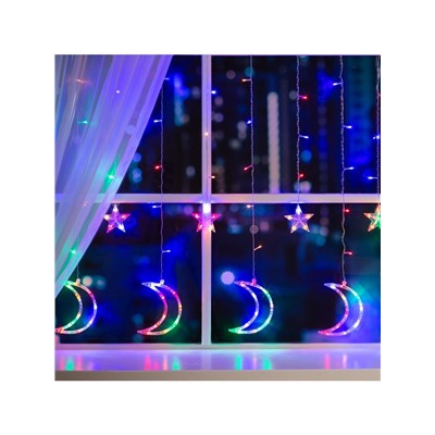 Гирлянда «Бахрома» 2.7×0.9 м с насадками «Месяц», IP20, прозрачная нить, 138 LED, свечение мульти, 8 режимов, 220 В