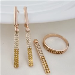 Комплект ювелирная бижутерия коллекция  "Дубай" серьги, кулон и кольцо 17 р, покрытие: позолота, вставка: фианиты, цвет: желтый и прозрачный, арт.215.409-17