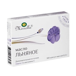 Масло льняное Mirrolla, 100 капсул по 0.3 г