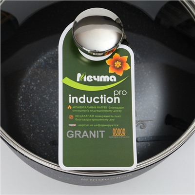 Кастрюля «Гранит Star» Induction Pro, 4л, d=24 см, h=12,2 см, стеклянная крышка, индукция, тёмно-синий