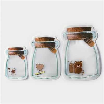 Набор пакетов для хранения продуктов Доляна «Милахи», застёжка zip-lock, 3 шт., 10.2×15 см, 13.5×19.8 см, 16.8×24.8 см