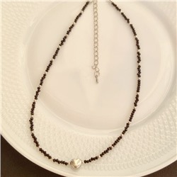 Чокер бижутерия на шею из бисера с подвеской сердце, цвет: серебристый и черный, арт.001.725