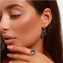 Комплект ювелирная бижутерия коллекция  "Дубай" серьги и кольцо 18 р, покрытие: позолота, вставка: фианит, цвет: голубой, арт.313.092-18