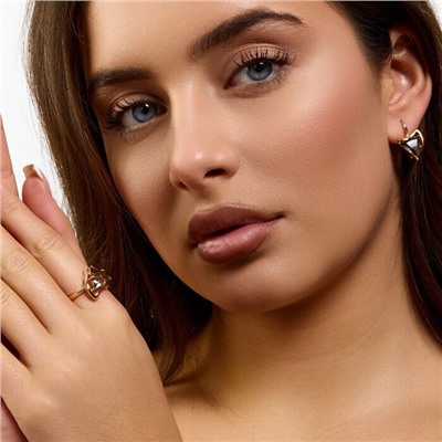 Комплект ювелирной бижутерии коллекция "Дубай" серьги и кольцо 18 р, покрытие позолота, вставка: стекло, цвет: серый, арт.414.266-18