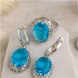 Комплект ювелирной бижутерии с крупным камнем серьги и кольцо 20 р, цвет: голубой, арт.213.920-20