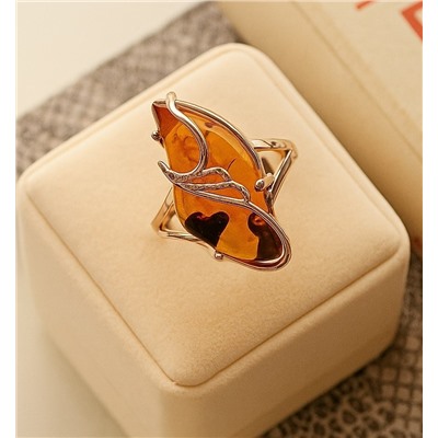 Кольцо 19 р ювелирная бижутерия дубайское золото, вставка: искусственный янтарь, арт.414.162-19