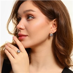 Комплект ювелирной бижутерии Итальянское золото (покрытие желтое 14к), серьги и кольцо 17 р, вставка: фианиты, цвет: прозрачный, арт.217.216-17