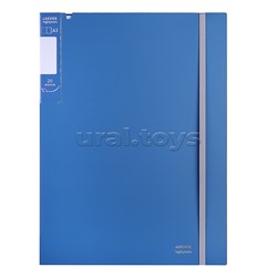 Папка с 020 вкладышами A3 "SigNature" A3 (320x435x15 мм) полипропилен 650 мкм, фактура "ткань" вкладыши 30 мкм, внутренний карман 160 мкм, широкая резинка, индивидуальная упаковка, сумеречно синяя