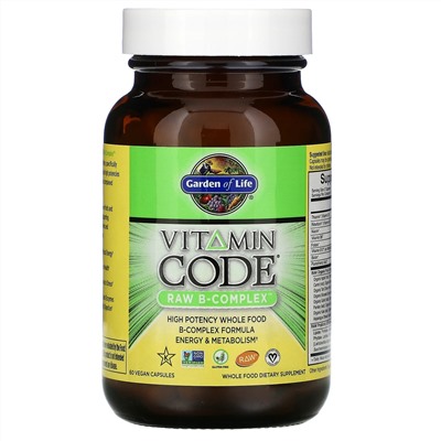Garden of Life, Vitamin Code, Raw B-Complex, комплекс витаминов группы В, 60 веганских капсул