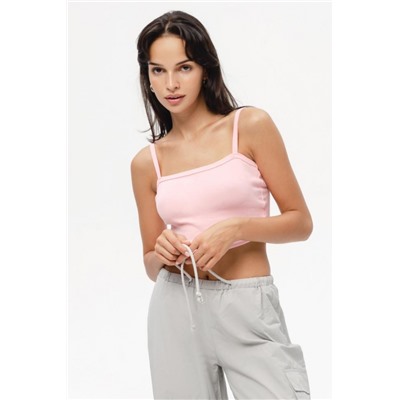 Кроп F-топ-бандо-3 спортивный домашний на тонких бретельках (Розовый антик)
