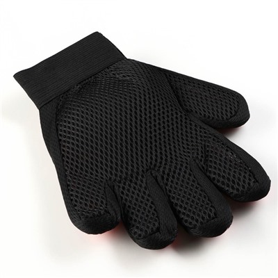 Перчатка-щётка для шерсти, на правую руку, с удлинёнными зубчиками, красная