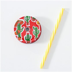 Банка с крышкой и трубочкой Доляна «Лама», 450 мл, 10×7.5×13 см, стекло, прозрачная, разноцветная