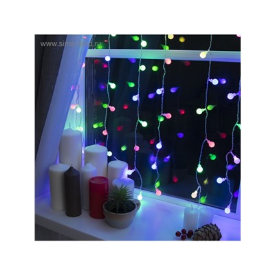 Гирлянда «Занавес» 2×1.5 м с насадками «Шарики», IP20, прозрачная нить, 360 LED, свечение мульти (RG/RB), мигание, 220 В
